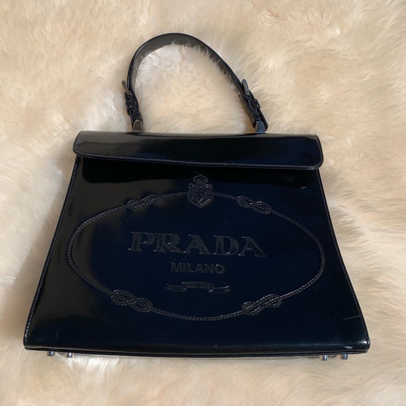 Prada Handbags - PRADA Black Spazzolato Leather Logo Print Satchel